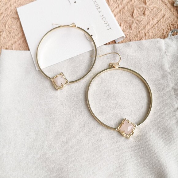 - Elberta Rose Quartz Hoop Earrings Gold - Picture 3 of 3